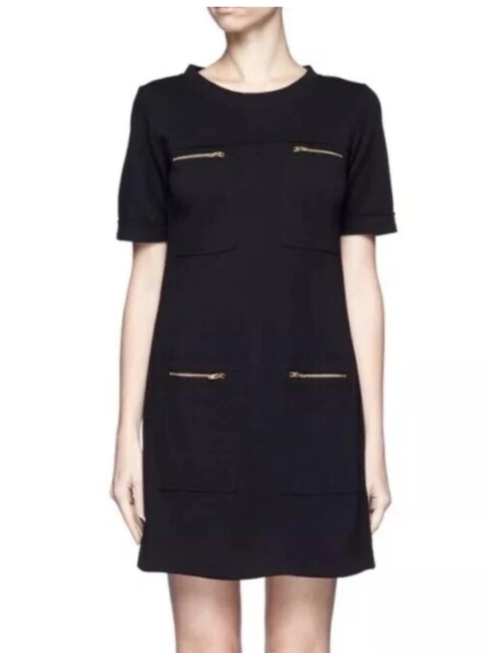 J. Crew Black Wool Blend Short Sleeve Retro Zipper Mini Shift Dress Size 2